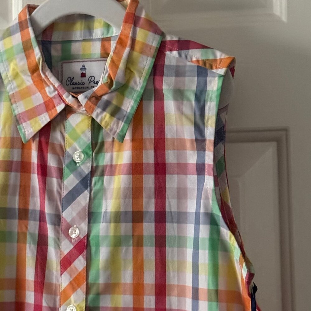 New Classic Prep Girls Skylar Top Gingham Sunshine Front tie Button Down Size 12 - Picture 5 of 11